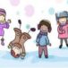 grafika z dziećmi skaczącymi na śniegu