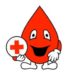 grafika przedstawiającą krople krwi z oczami i uśmiechem trzymającą żeton z plusem