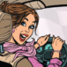 Grafika kobiety za kierownicą samochodu akcji Wielkopolanki za kółkiem 2019