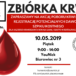 Plakat zbiórki krwi 10 maja 2019 YouNick, godz.9:00-14:00