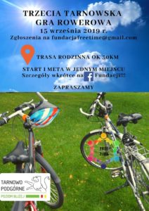 Plakat na trzecią tarnowską grę rowerową w Tarnowie Podgórnym na 15 września 2019