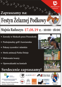 Plakat na zawody konne w Raduszynie na 17 sierpnia 2019