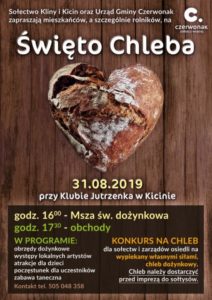 Plakat na święto chleba na 31 sierpnia 2019 w Kicinie