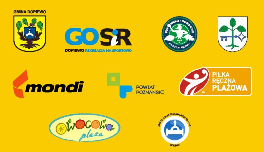 Logotypy partnerów zawodów w piłce ręcznej plażowej na 3 i 4 sierpnia 2020