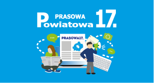główka Prasowej17. ukazująca logo gazety z grafiką dwójki ludzi czytających artykuły