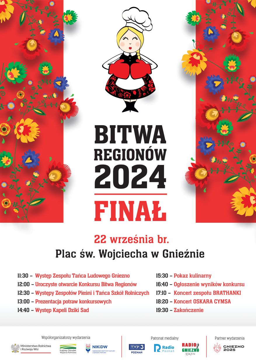 Plakat kulinarnej Bitwy Regionów na dzień 22.09.2024 w Gnieźnie