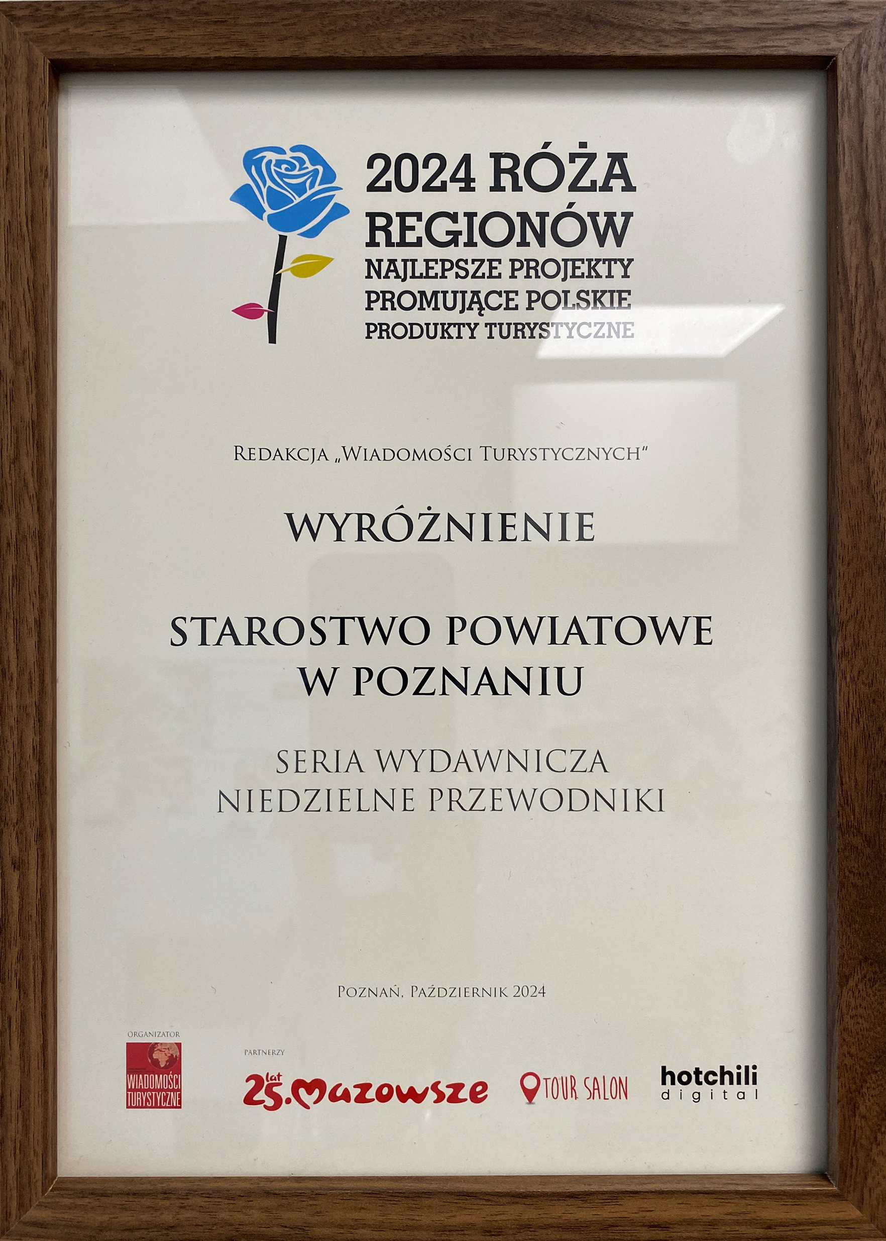 wyróżnienie za serię wydawniczą - Niedzielne Przewodniki