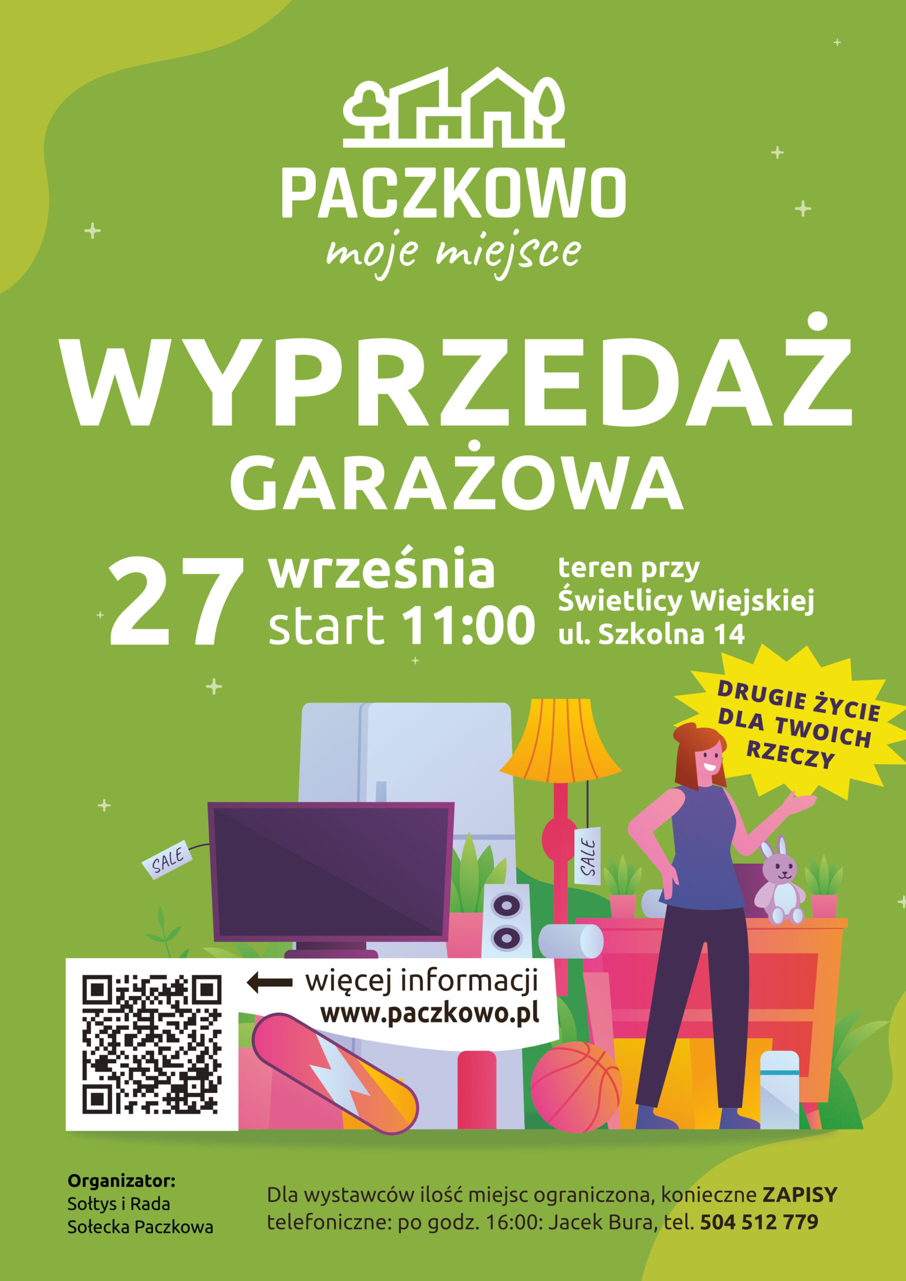 Plakat wyprzedaży garażowej w Paczkowie