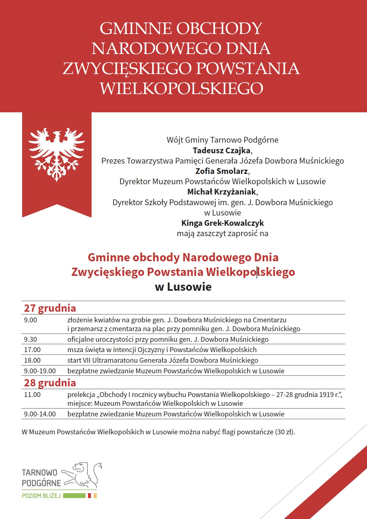 Plakat obchodów Powstania Wielkopolskiego w Tarnowie Podgórnym