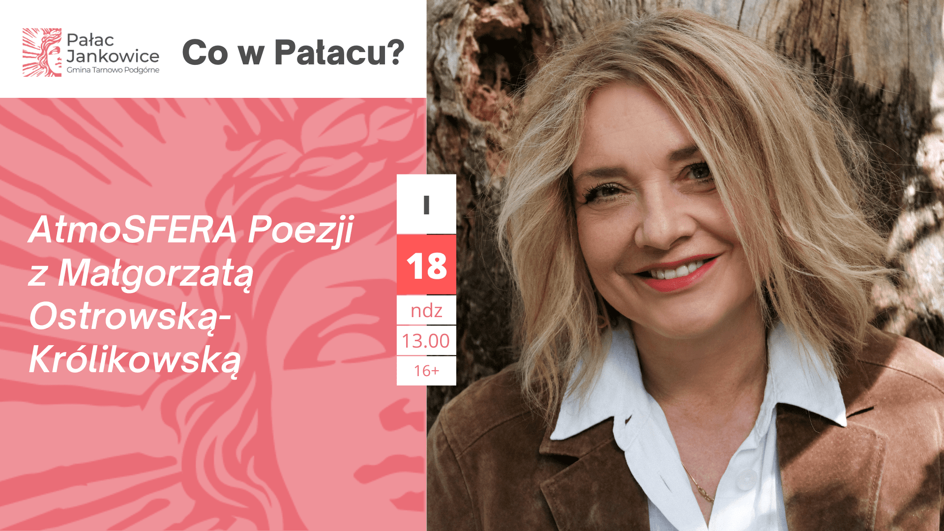 Plakat spotkania z Małgorzatą Ostrowską-Królikowską,