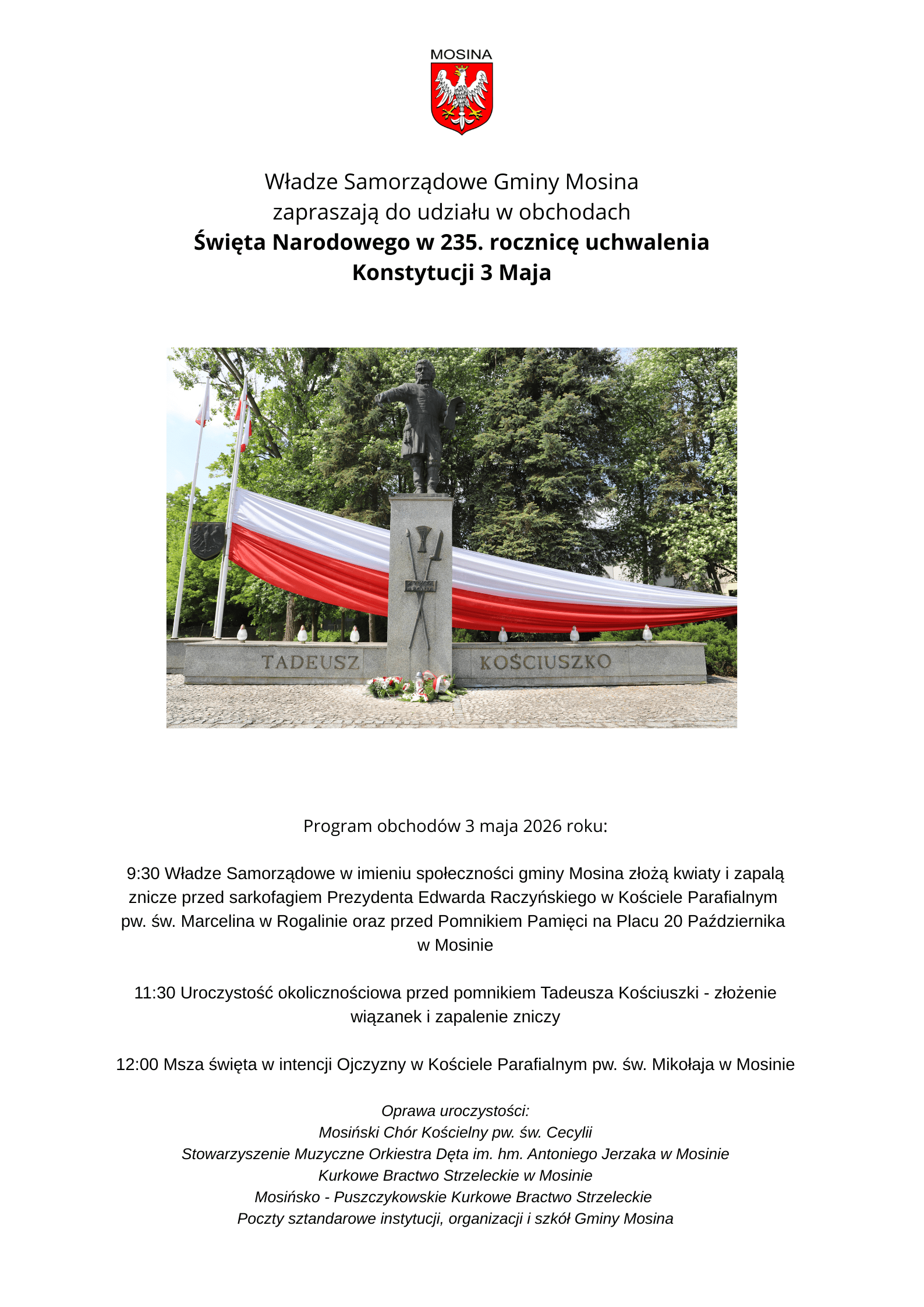 Plakat obchodów 3 maja w Mosinie