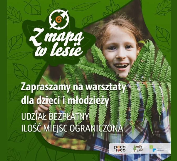 plakat warsztatów z mapą w lesie